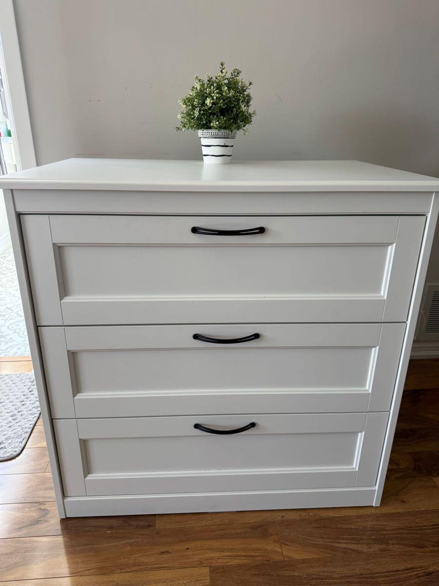 Ikea White 3-Drawer Dresser With Black H&les For $100 In Toronto, ON | For  Sale & Free  Nextdoor