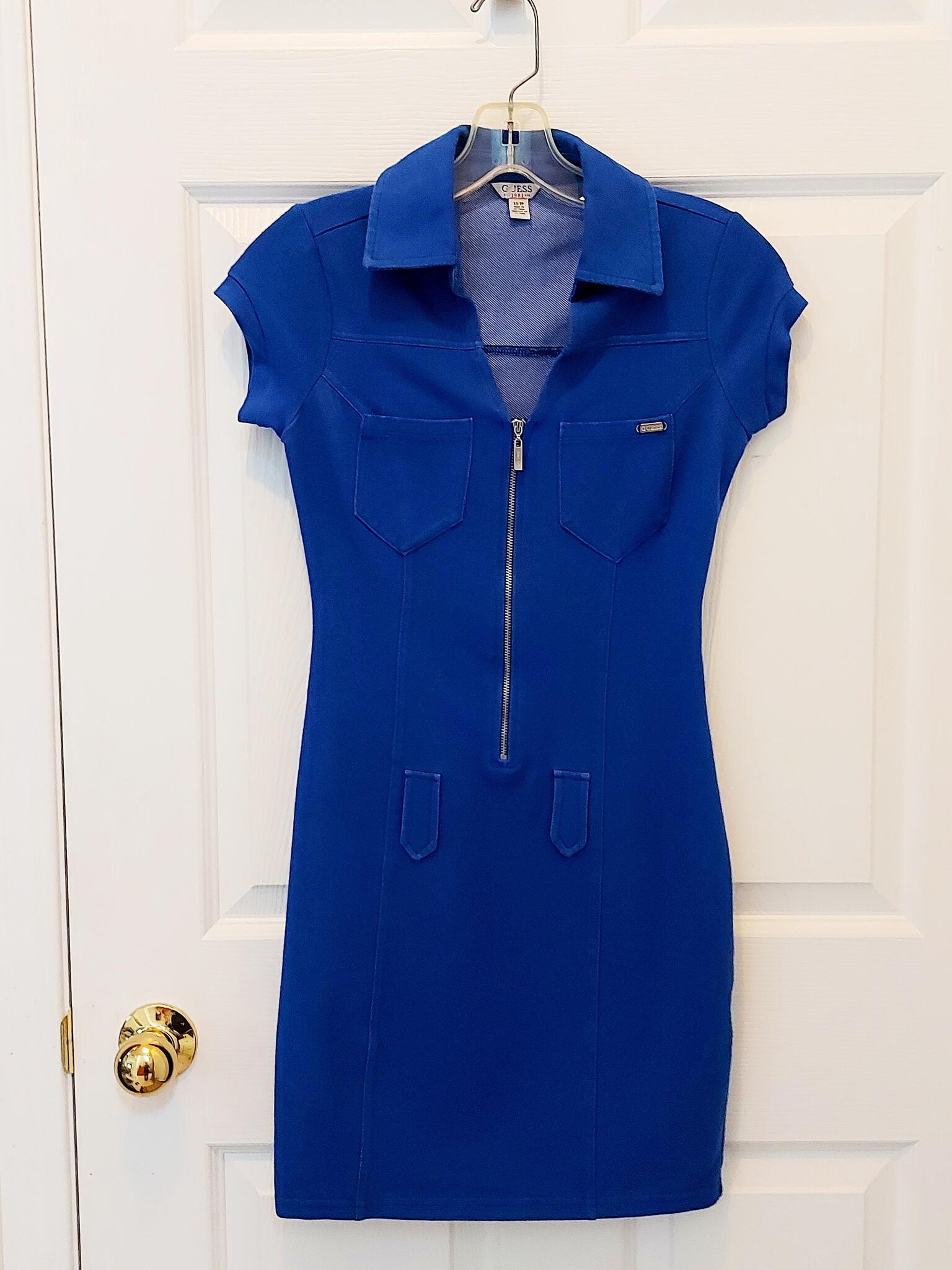 guess royal blue dress NWT! GUESS Royal Blue Knit Midi Body-con dress (Size Small)